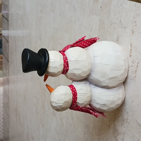 Vintage Snowman couple figurine/"carved wood" hand painted,, 5 1/2" tall..New. - Picture 6 of 12